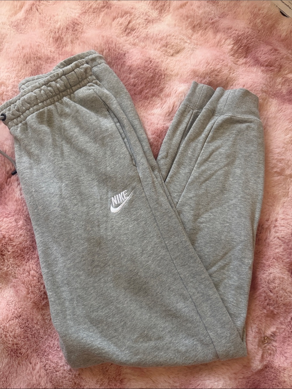 Nike Gray Fleece Track Joggers with White Swoosh